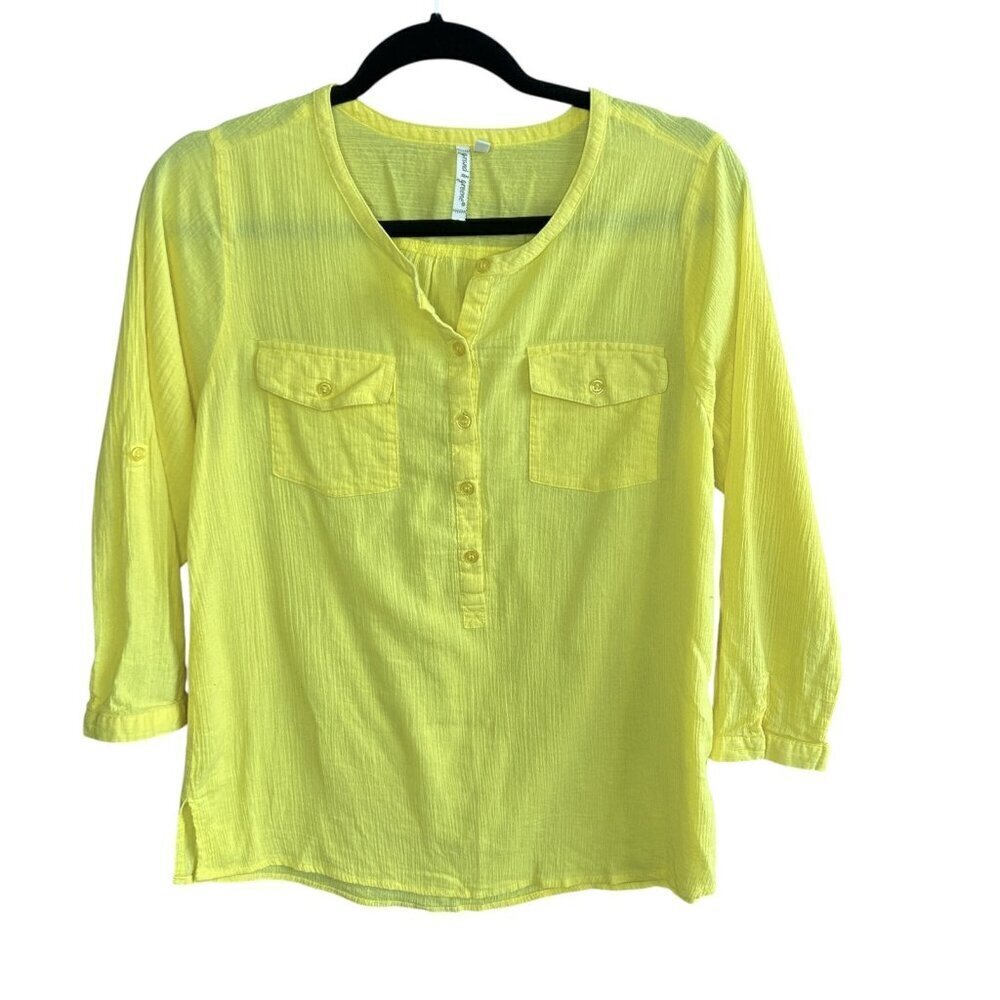 Grand & Greene Bright Yellow Casual 1/2 Button Popover Top Size Small